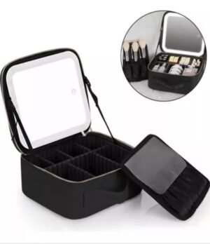 Estuche De Maquillaje Con Espejo Luz Led Organizador Viajero Negro