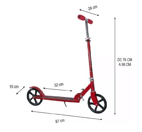 scooter 2 Scooter Metalico De Altura Ajustable Unisex Rojo/Azul/ Negro/ Rosado